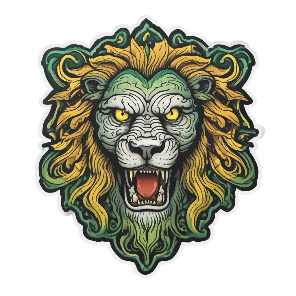 Corroded Bio-Lion — danger symbol stickers