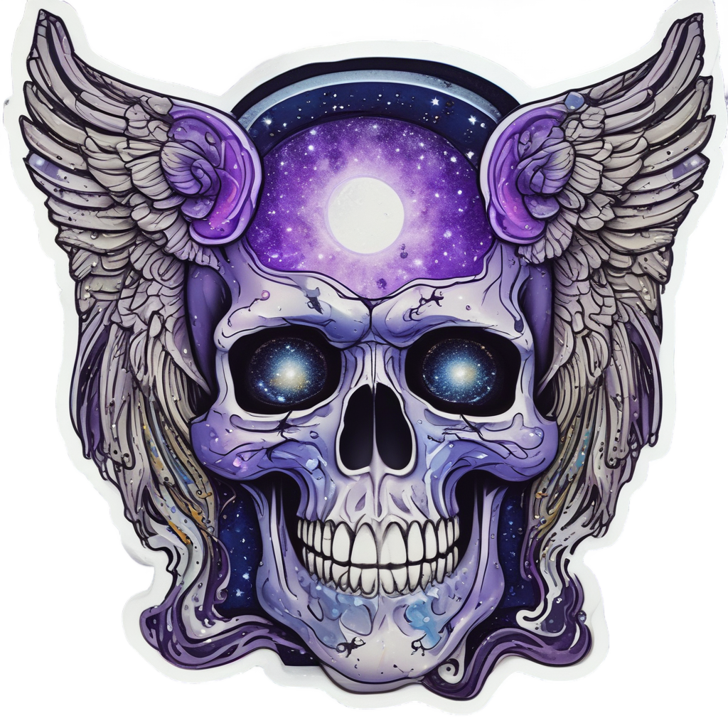 Cosmic Chrome Astral Skull — biker & chrome skull stickers