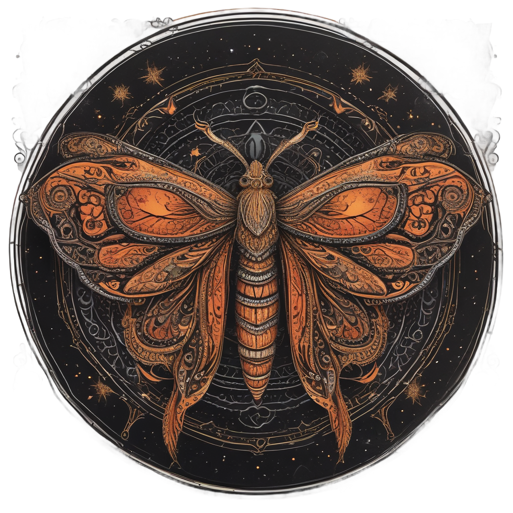 Cosmic Moth Mandala — blackwork flash stickers