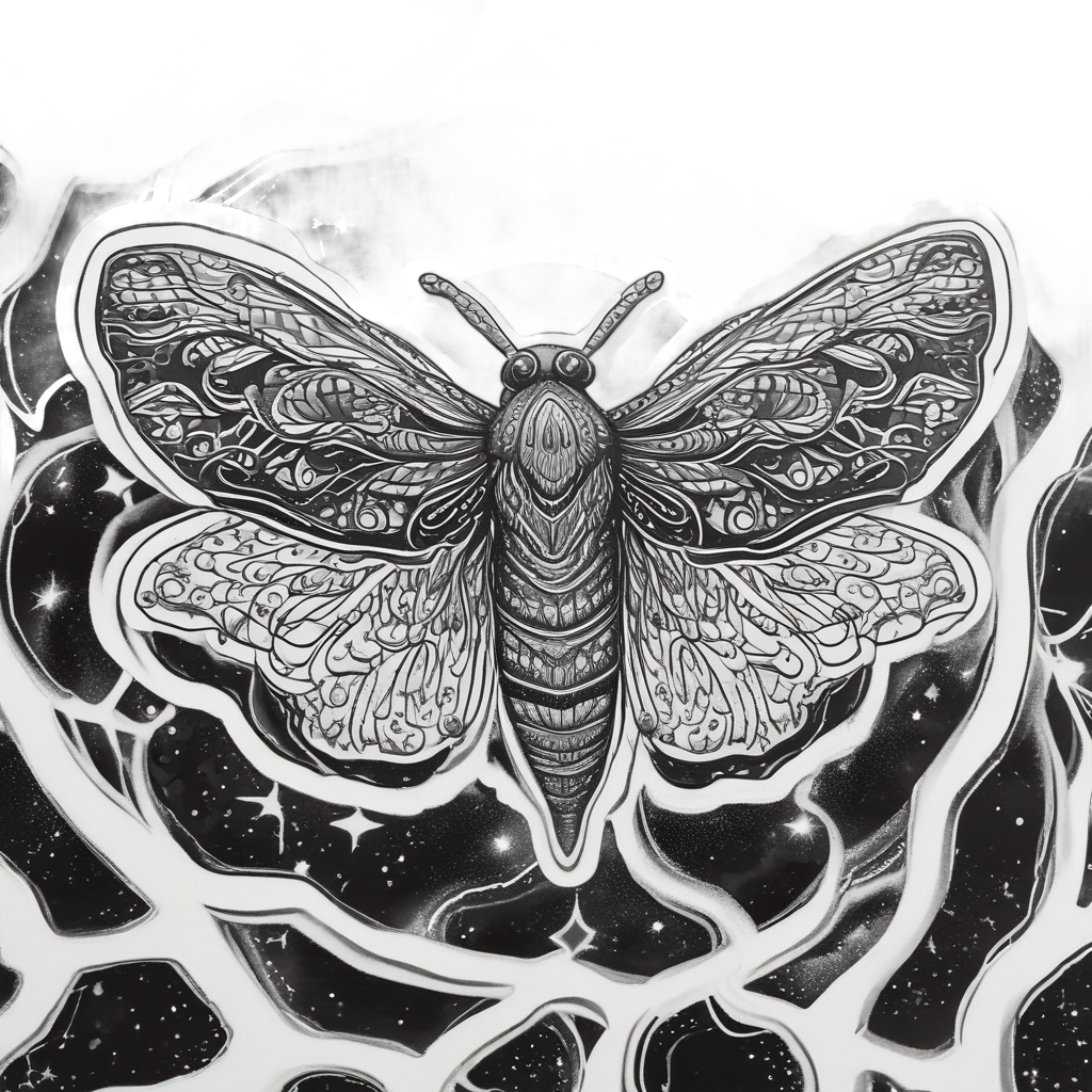 Cosmic Moth Nebula — blackwork flash stickers