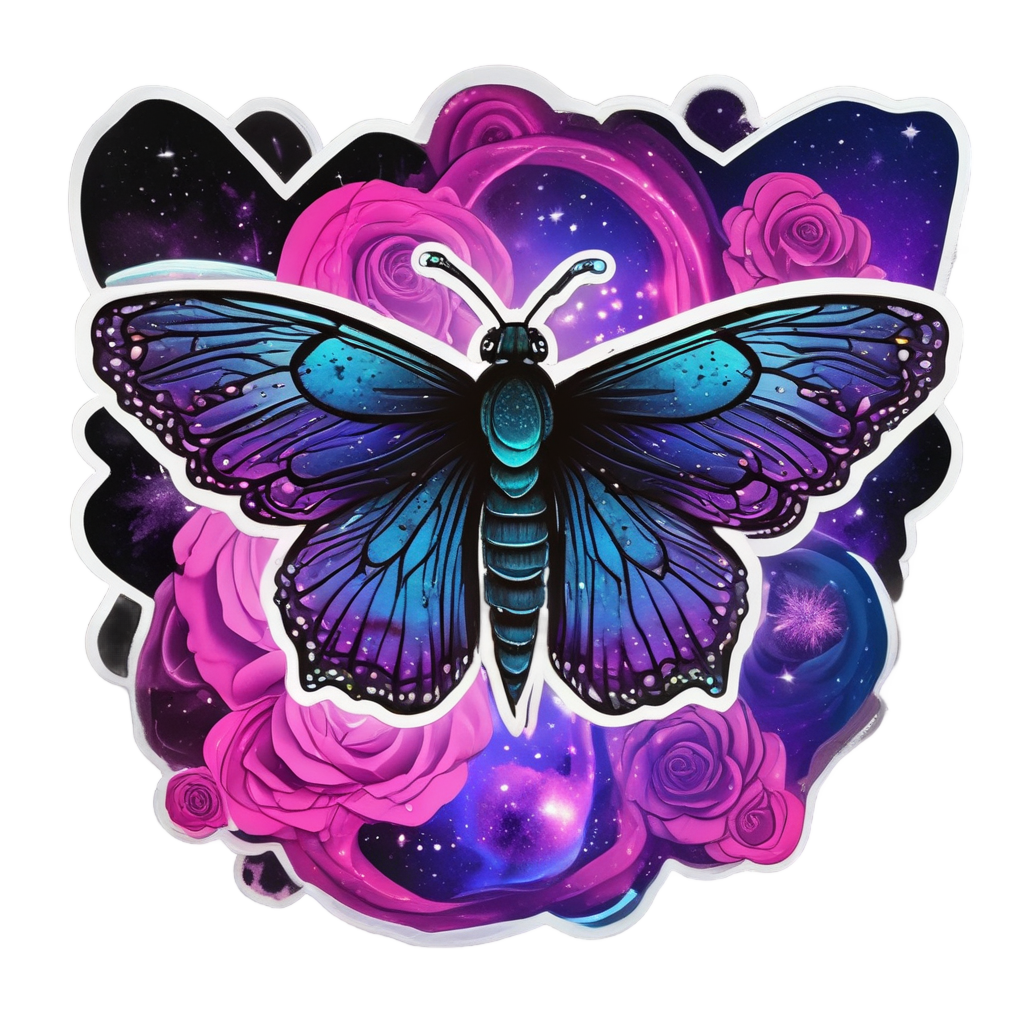 cosmic moth rose — gothic botanical stickers