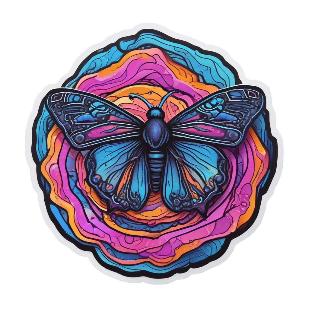 Cosmic Moth Rose Vortex — gothic botanical stickers