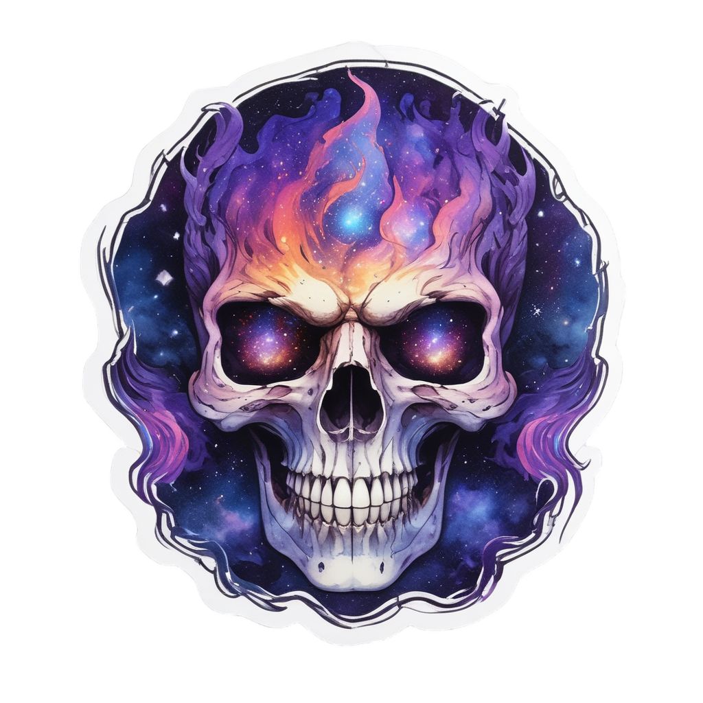 Cosmic Nebula Core — flaming skull stickers