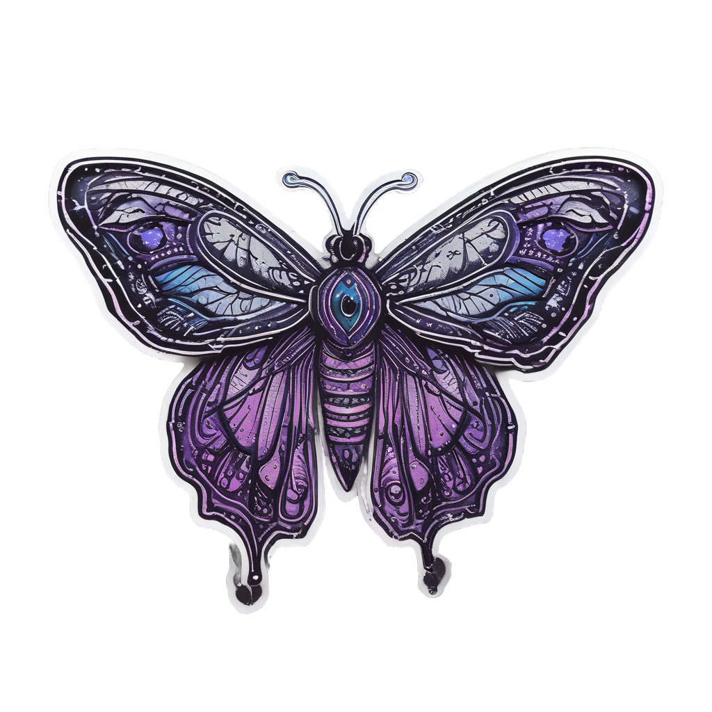 Cosmic Nebula Moth — blackwork flash stickers