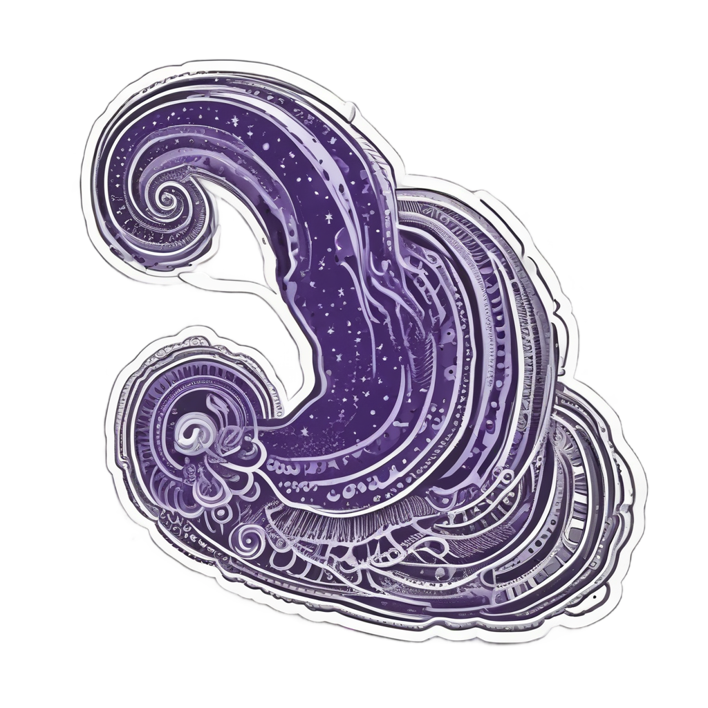 A snail-shaped cloud with a star spiral shell and glowing antennae