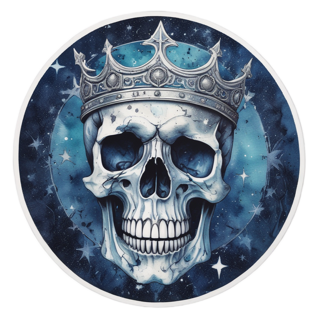 Cosmic Thorn-Crowned Galaxy — blackwork skull stickers