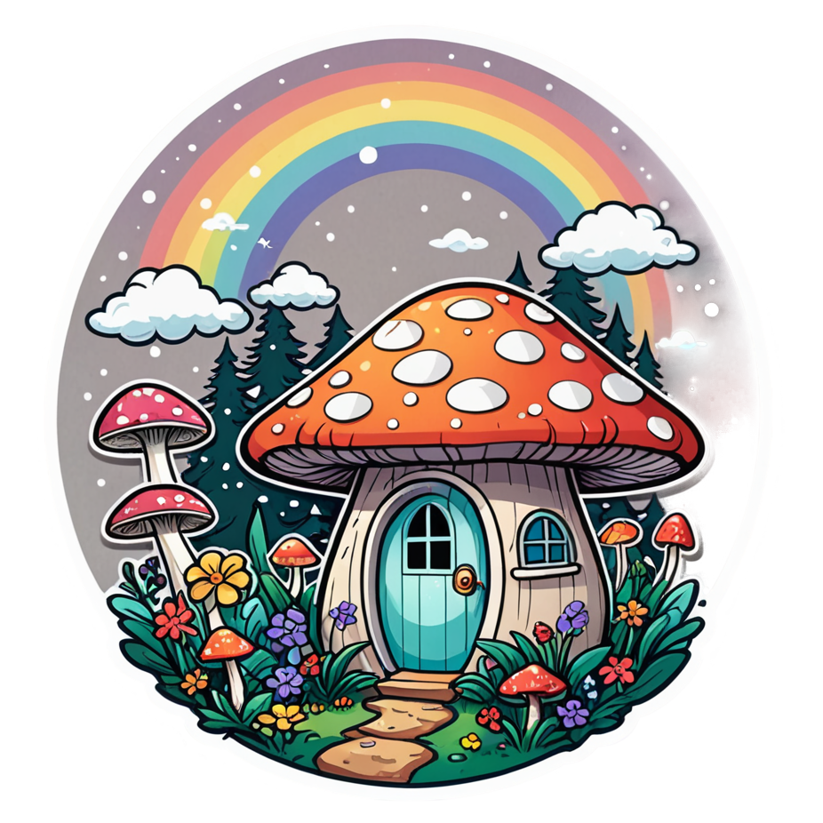 Mushroom House (holographic) — cottagecore stickers