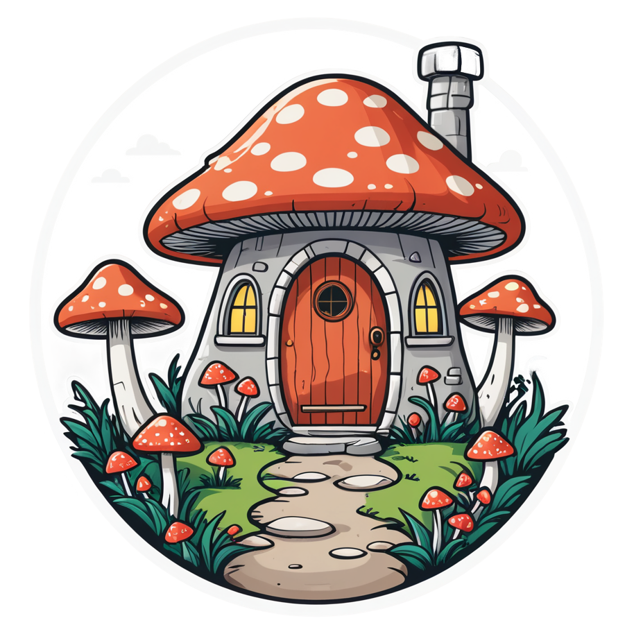 Mushroom House (lineart) — cottagecore stickers