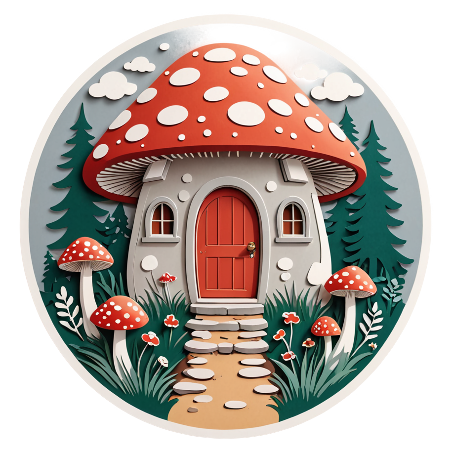 Mushroom House (papercut) — cottagecore stickers