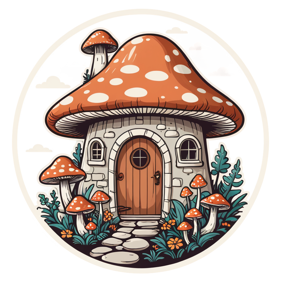 Mushroom House (retro) — cottagecore stickers