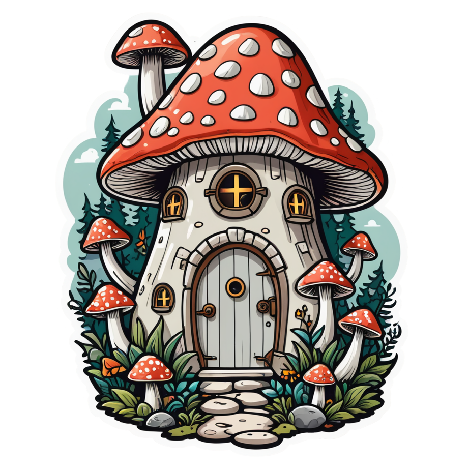 Mushroom House (tattoo) — cottagecore stickers