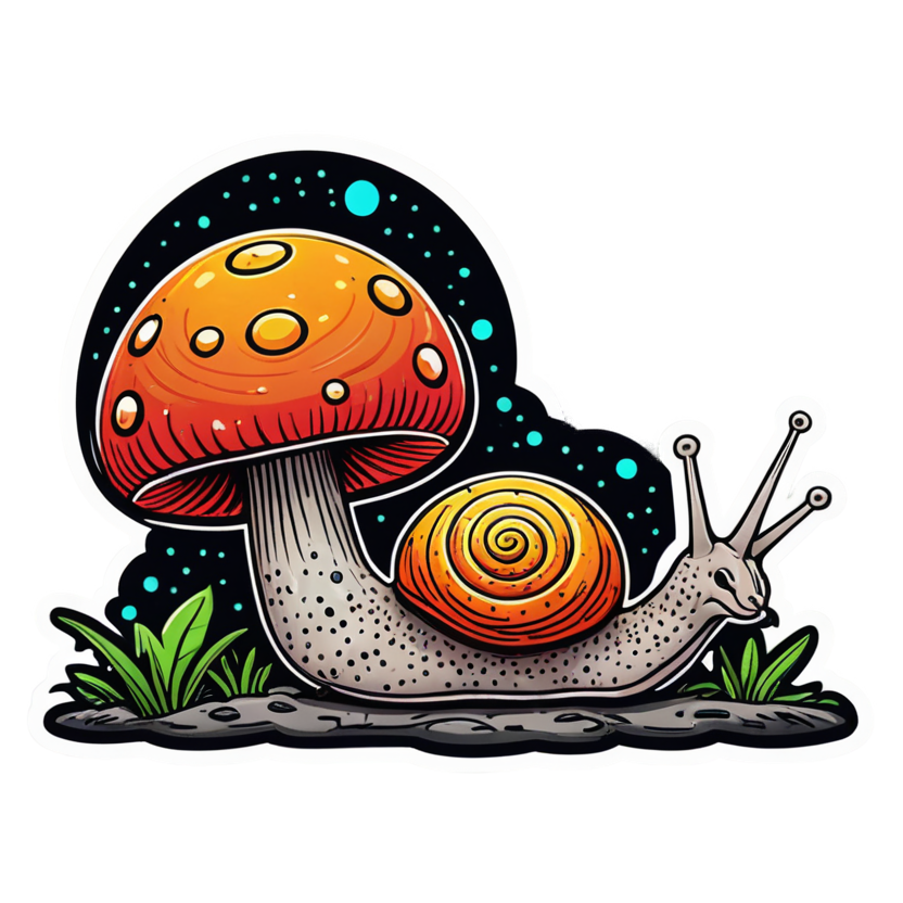 Snail & Shroom (neon) — cottagecore stickers
