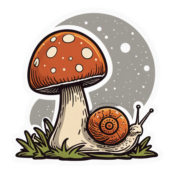 Snail & Shroom (retro) — cottagecore stickers