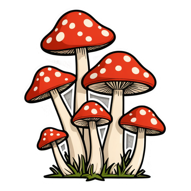 Mushroom Trio (lineart) — cottagecore stickers