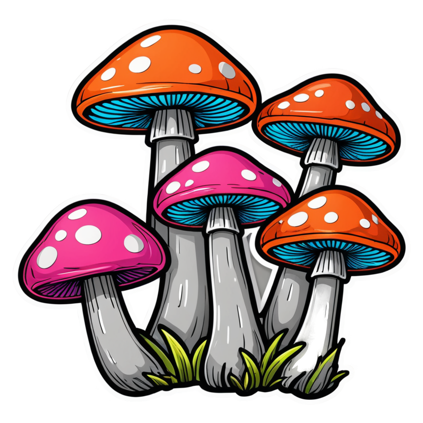 Mushroom Trio (neon) — cottagecore stickers