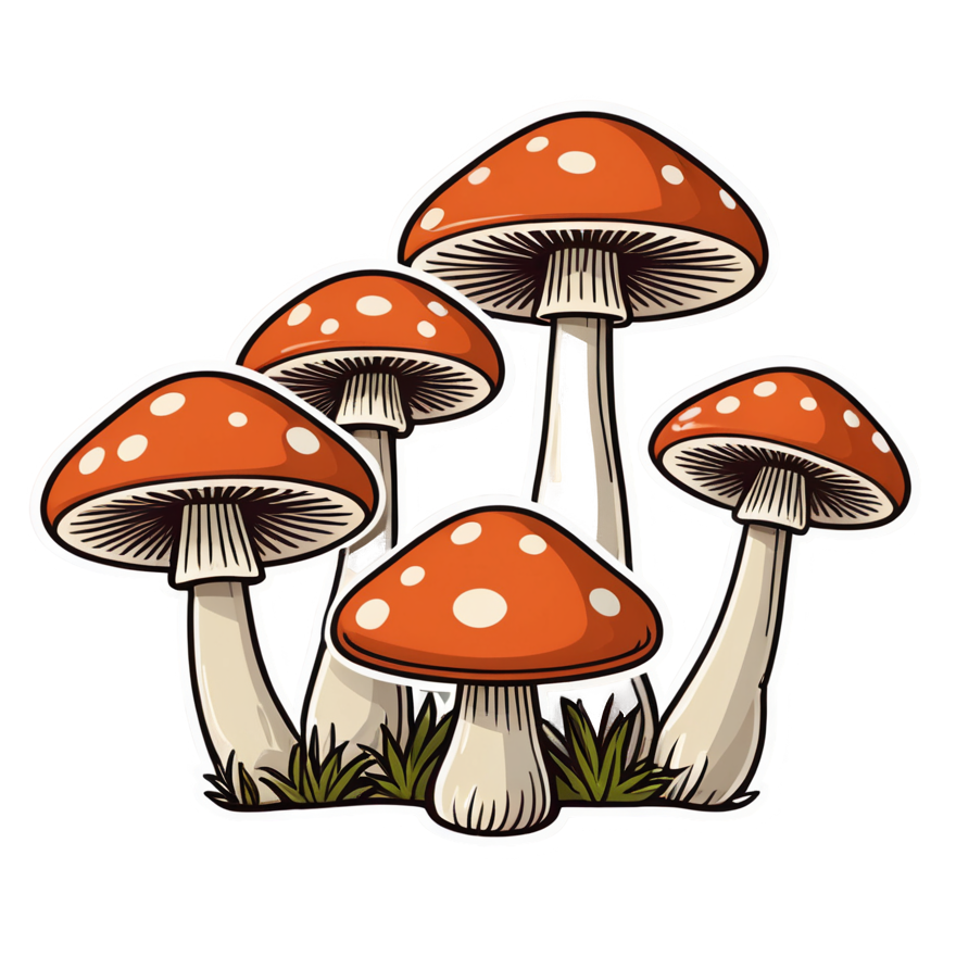 Mushroom Trio (retro) — cottagecore stickers