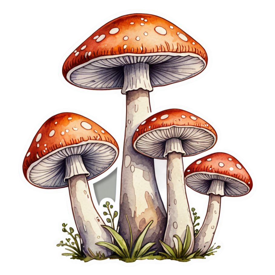 Mushroom Trio (watercolor) — cottagecore stickers