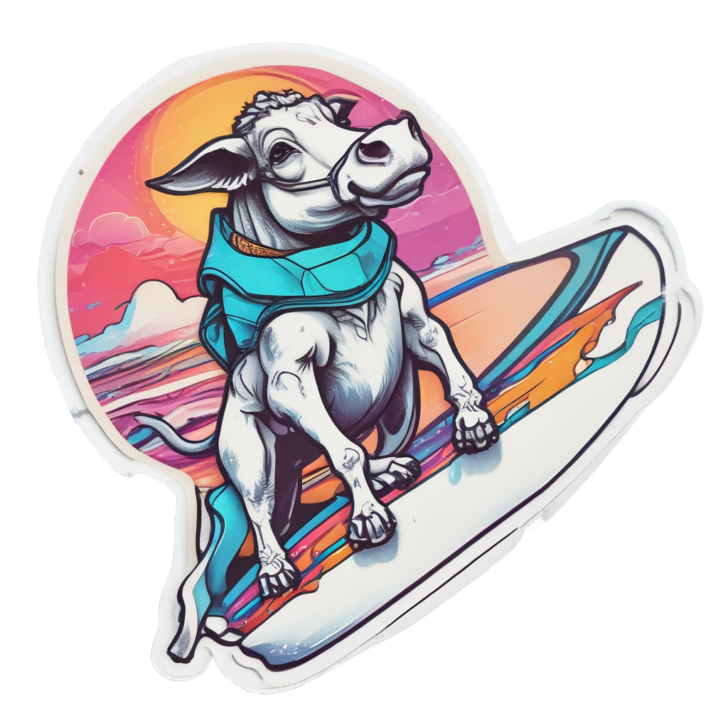 Cow on Surfboard — farm animals stickers
