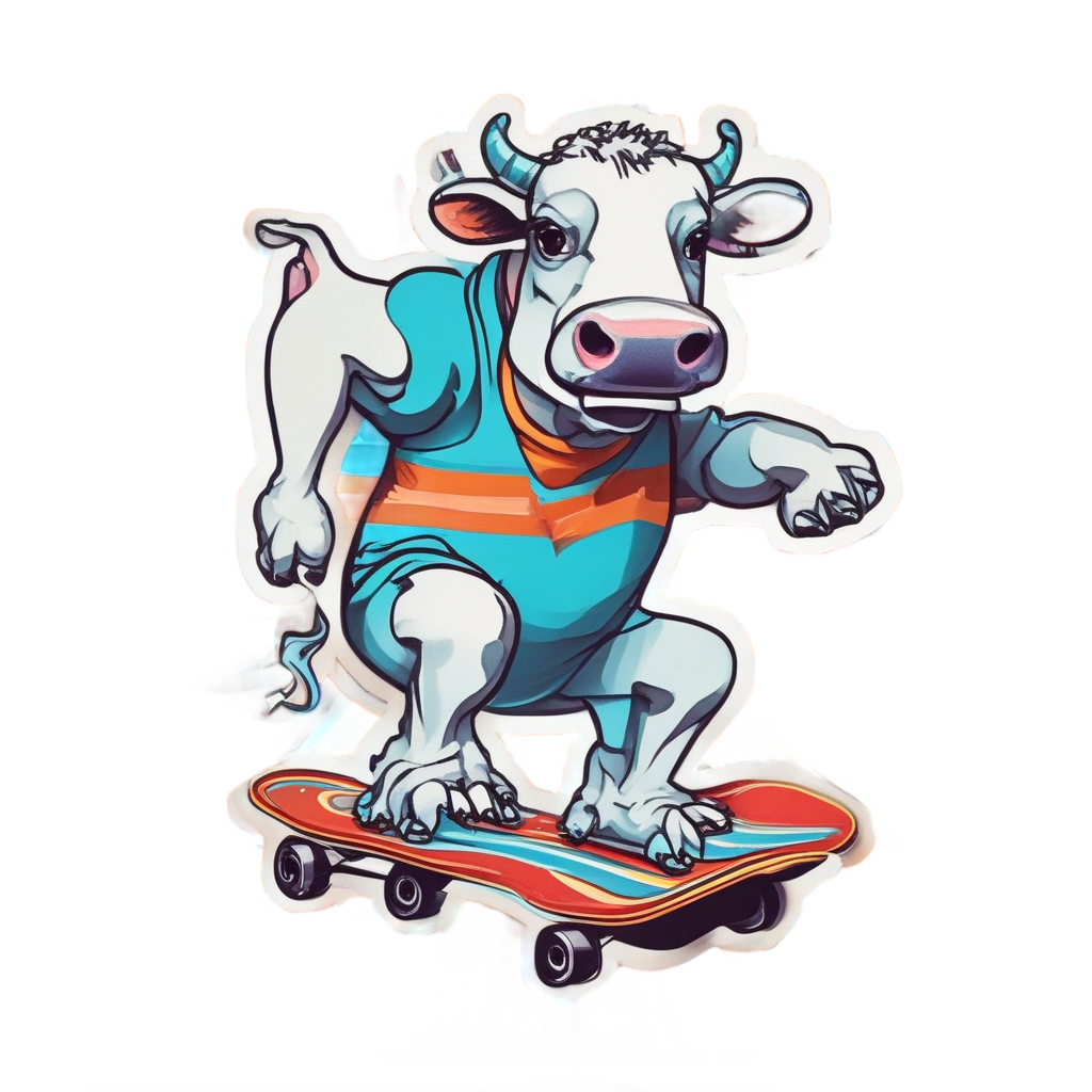 Cow Skateboard Trick — farm animals stickers