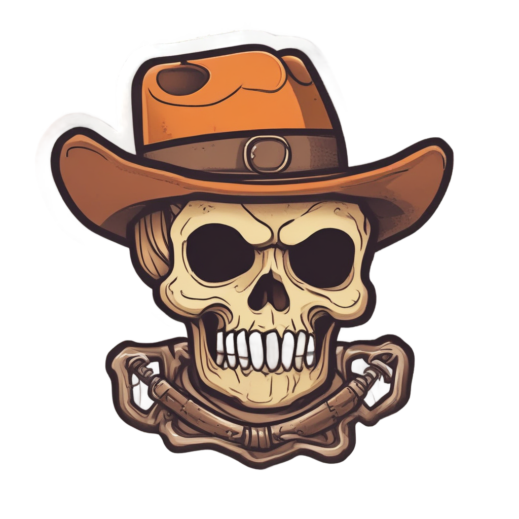 Duotone brown and orange cowboy skull with hat and lasso