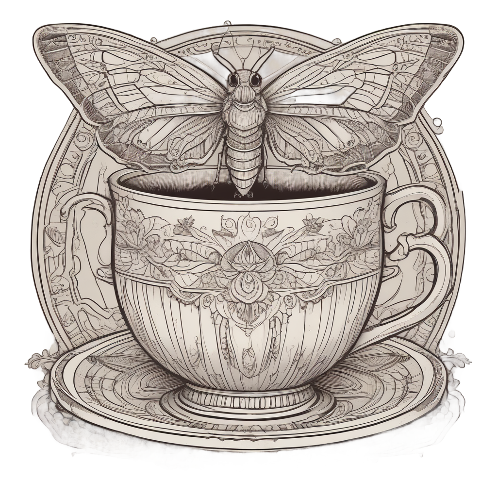 Cozy Tea Moth — blackwork flash stickers
