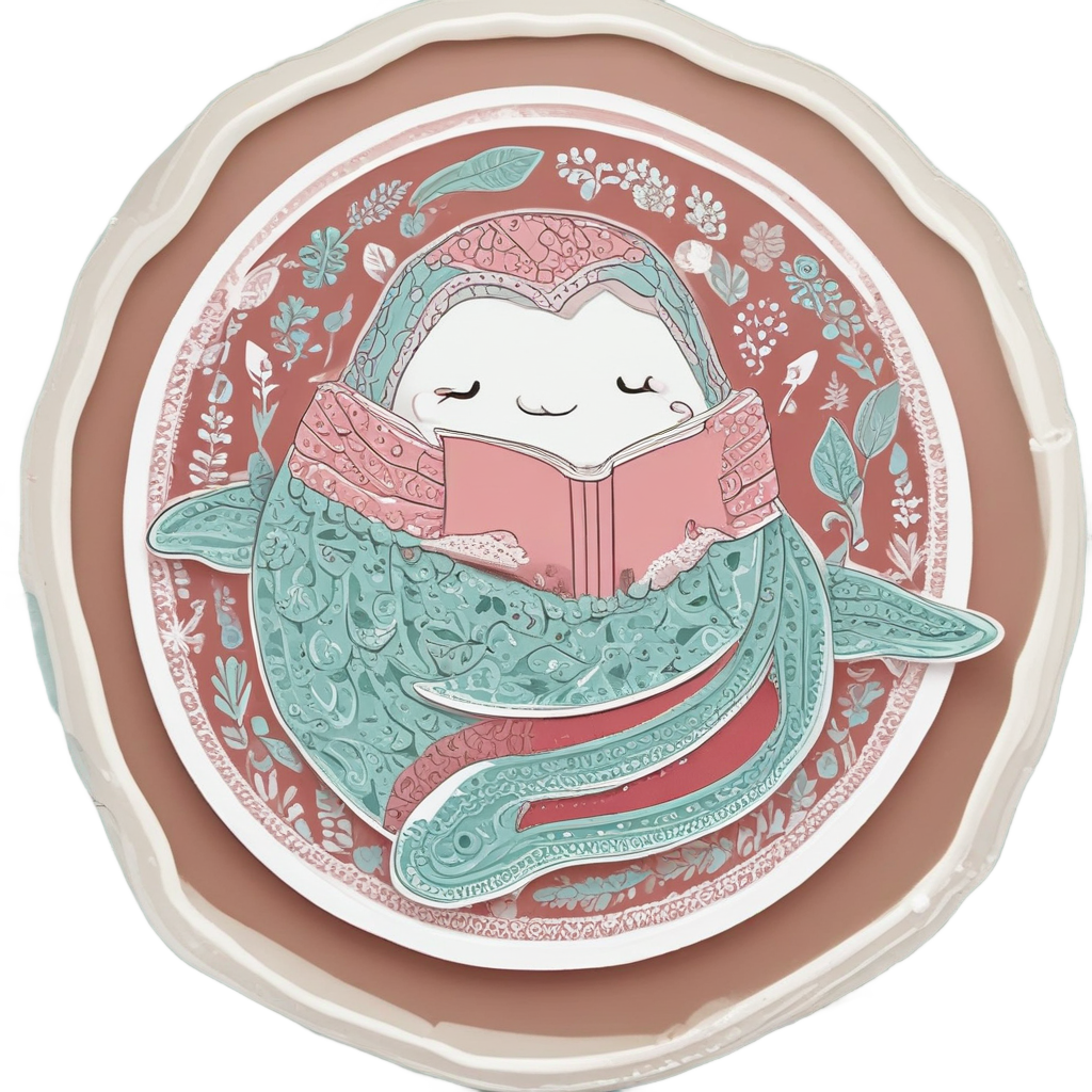 Narwhal wrapped in scarf reading a book