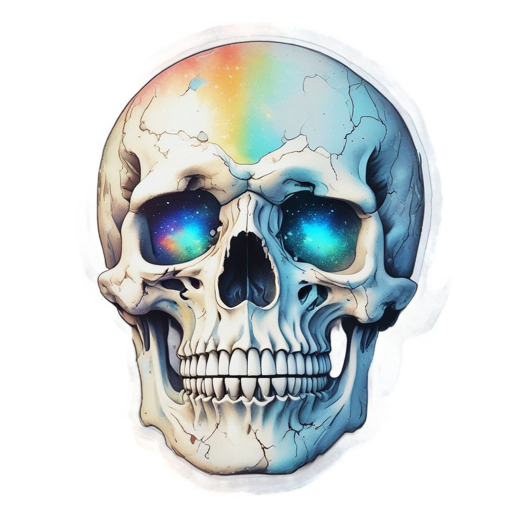 Cracked Bone Star Gazer — blackwork skull stickers