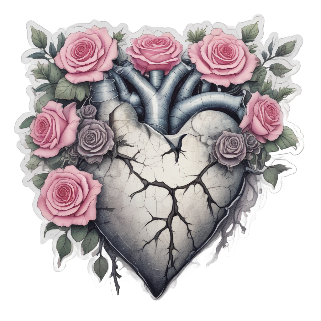 Cracked Heart with Thorny Dagger — snake, dagger & rose stickers