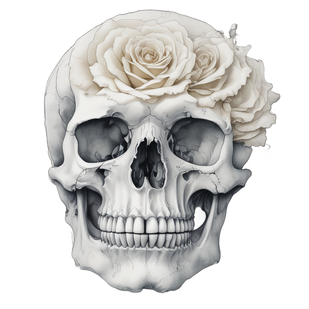 Cracked Rose Skull — line-art skull stickers