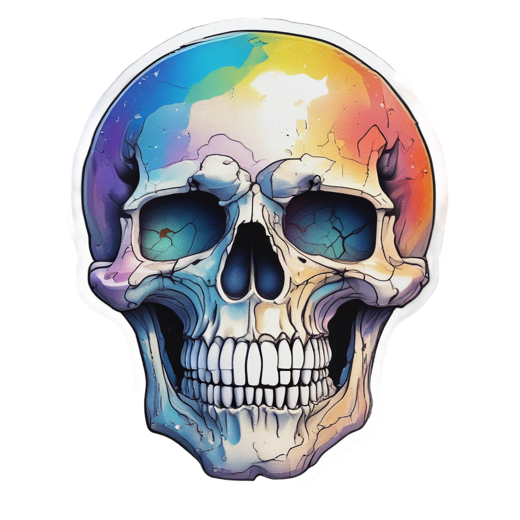 Cracked Skull Crying Hologram — blackwork skull stickers