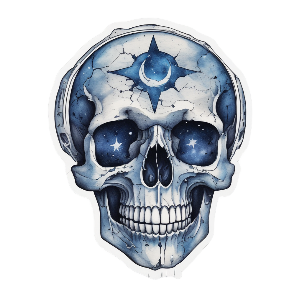 Cracked Skull Moon — blackwork skull stickers