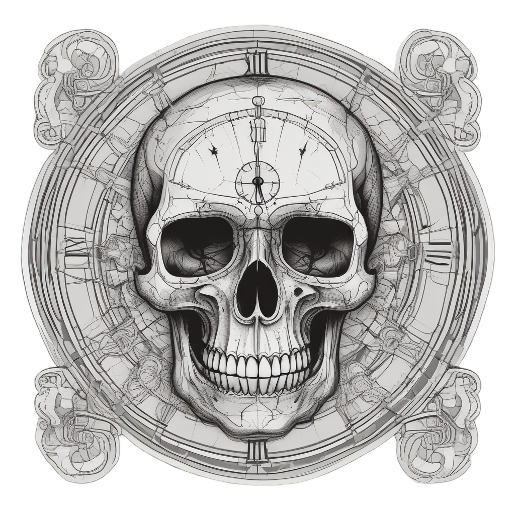 Cracked Skull Timekeeper — blackwork skull stickers