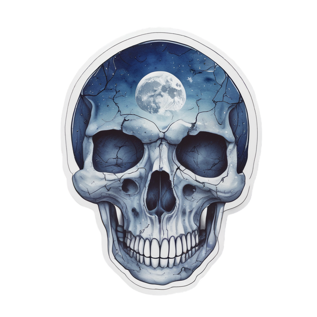 Cracked Skull with Moon Phases — moon stickers
