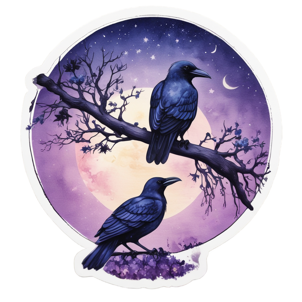 Cradled Crow in Moon — moths & ravens stickers