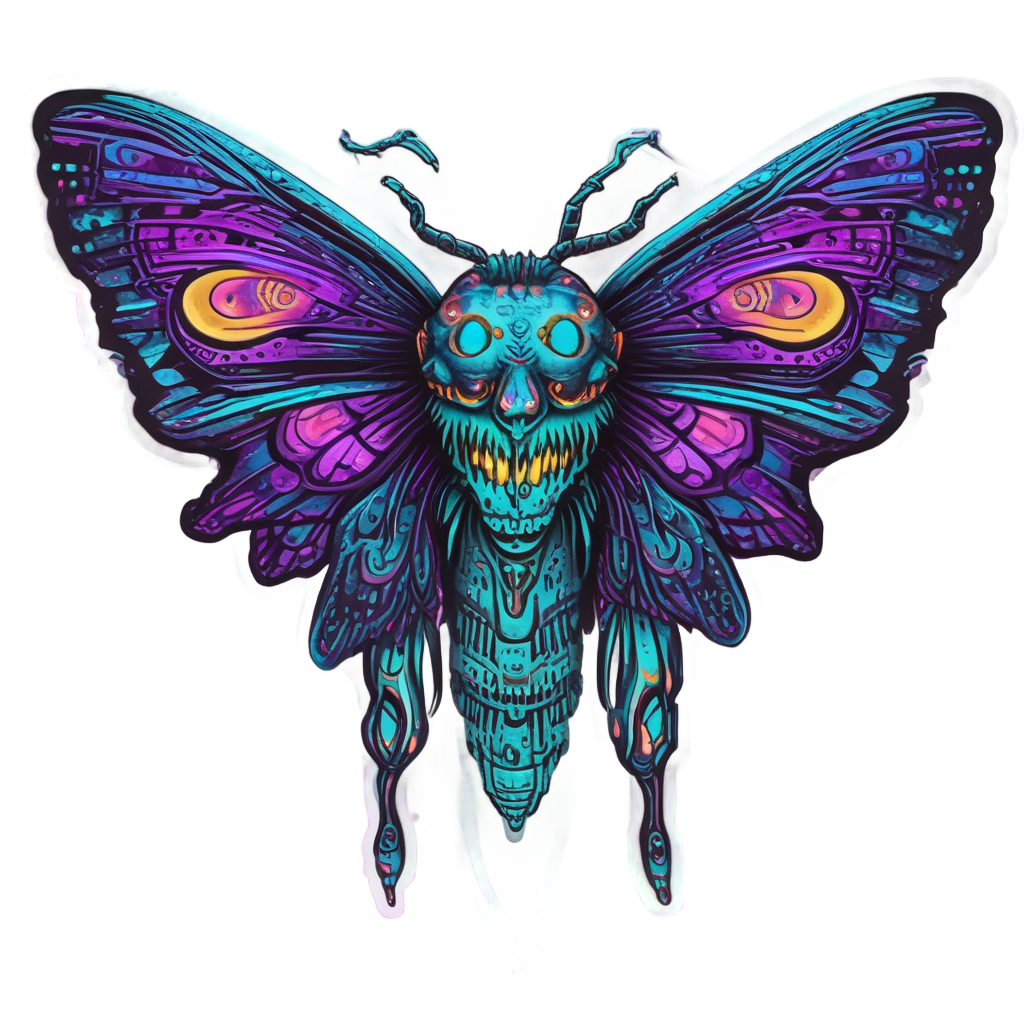 Cranium Moth Neon Glow — moths & ravens stickers