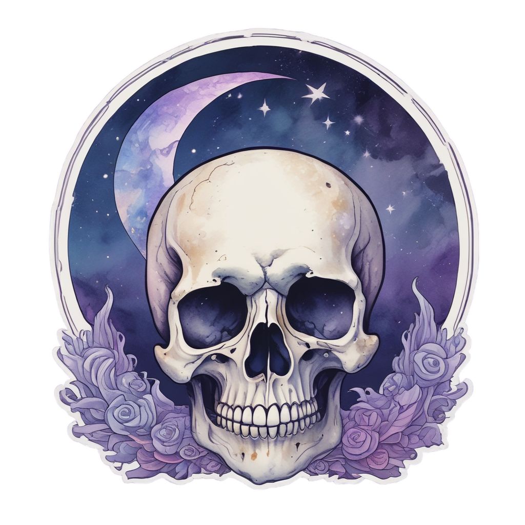 Crescent Dreaming Skull — moon stickers
