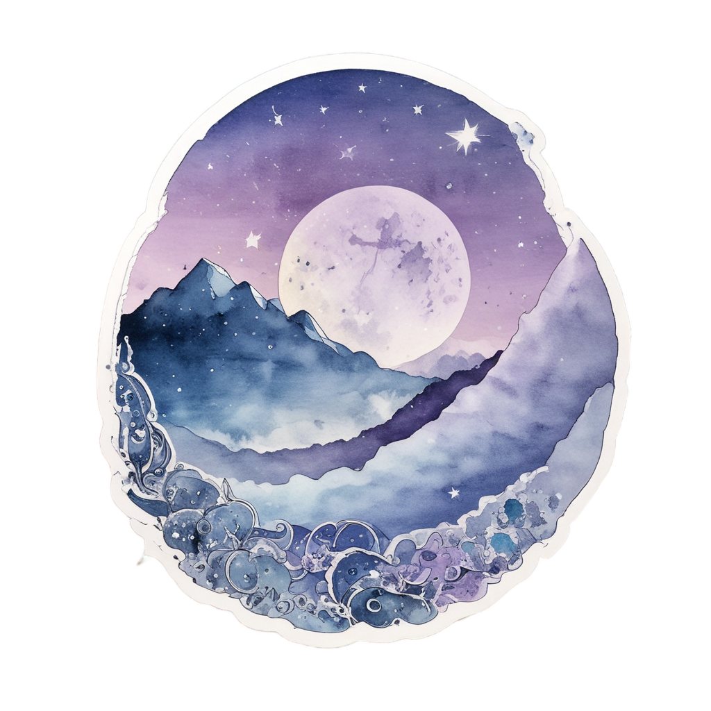 Crescent Moon Cradling Stars — fine-line flash stickers