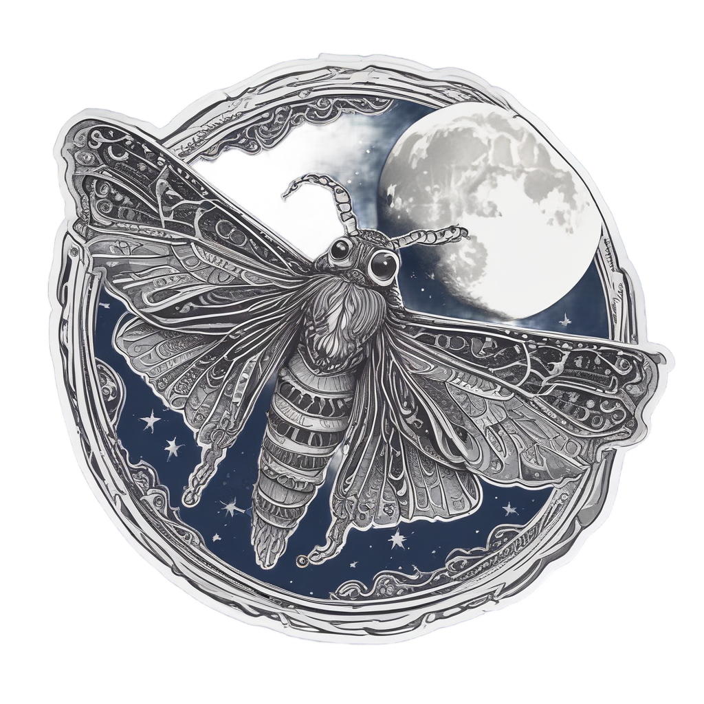 Crescent Moon Moth Flight — moths & ravens stickers
