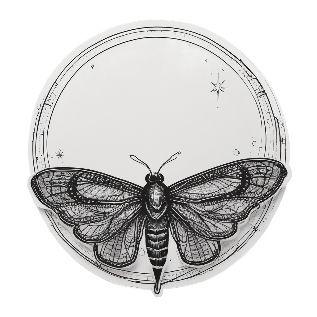 Crescent Moon Night Moth — blackwork flash stickers
