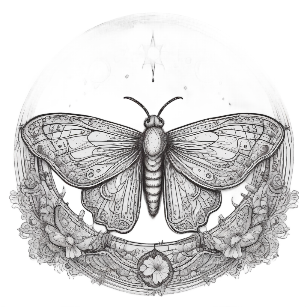 Crescent Moth Dreamer — blackwork flash stickers