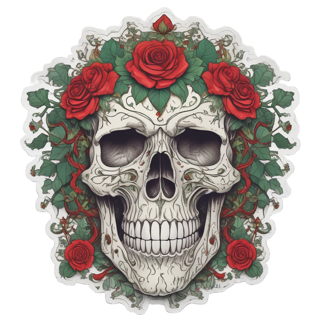 Crimson Bloom Monarch — floral skull stickers