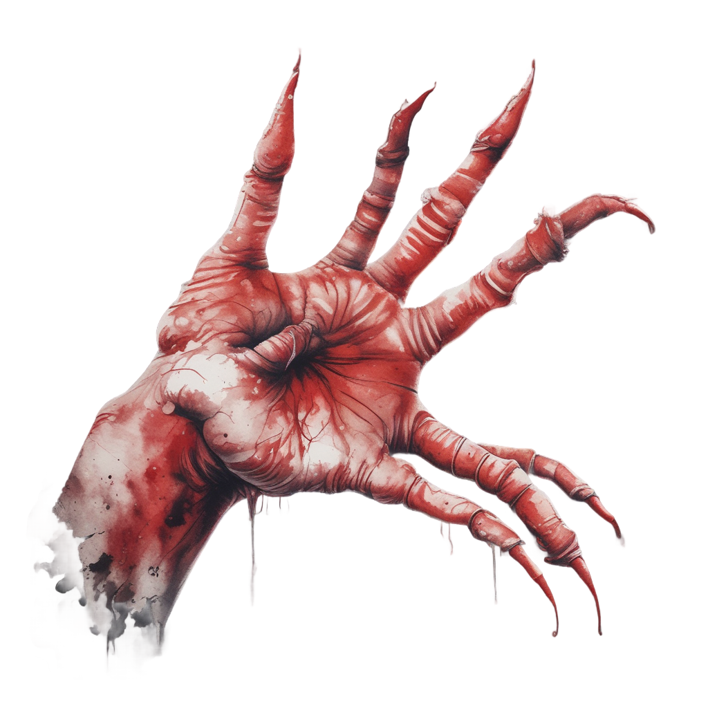 Crimson Clawed Hand Reaching — b-movie stickers