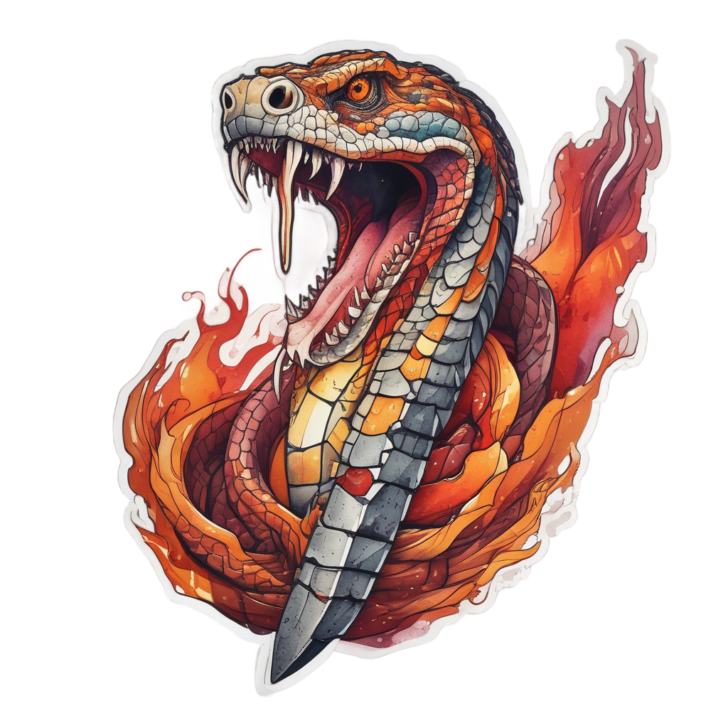 Crimson Coil Strike — snake, dagger & rose stickers