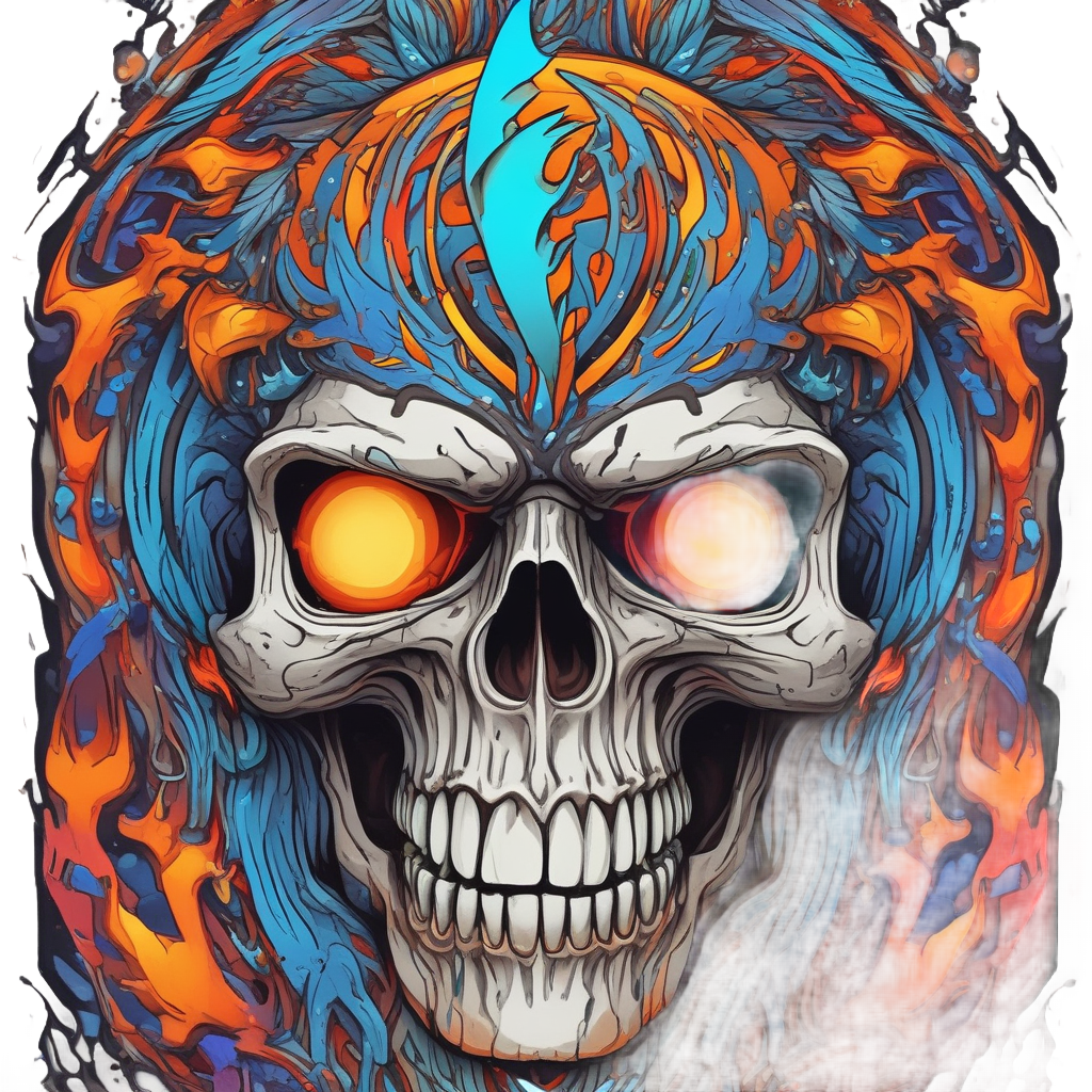 Crimson Cyber Skull — flaming skull stickers