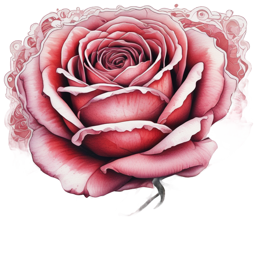 Crimson Love Rose — fine-line flash stickers