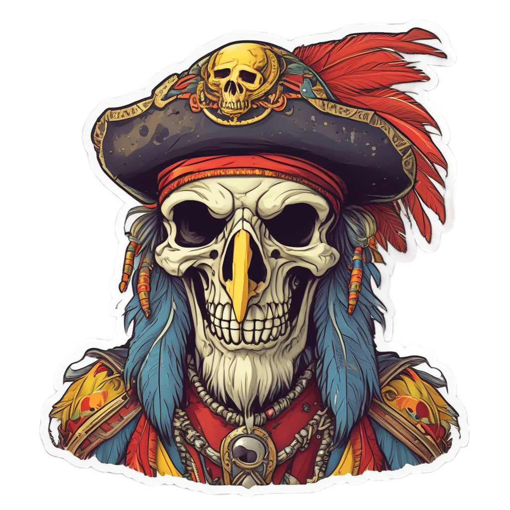 Crimson Parrot Skull Pirate — war-paint skull stickers