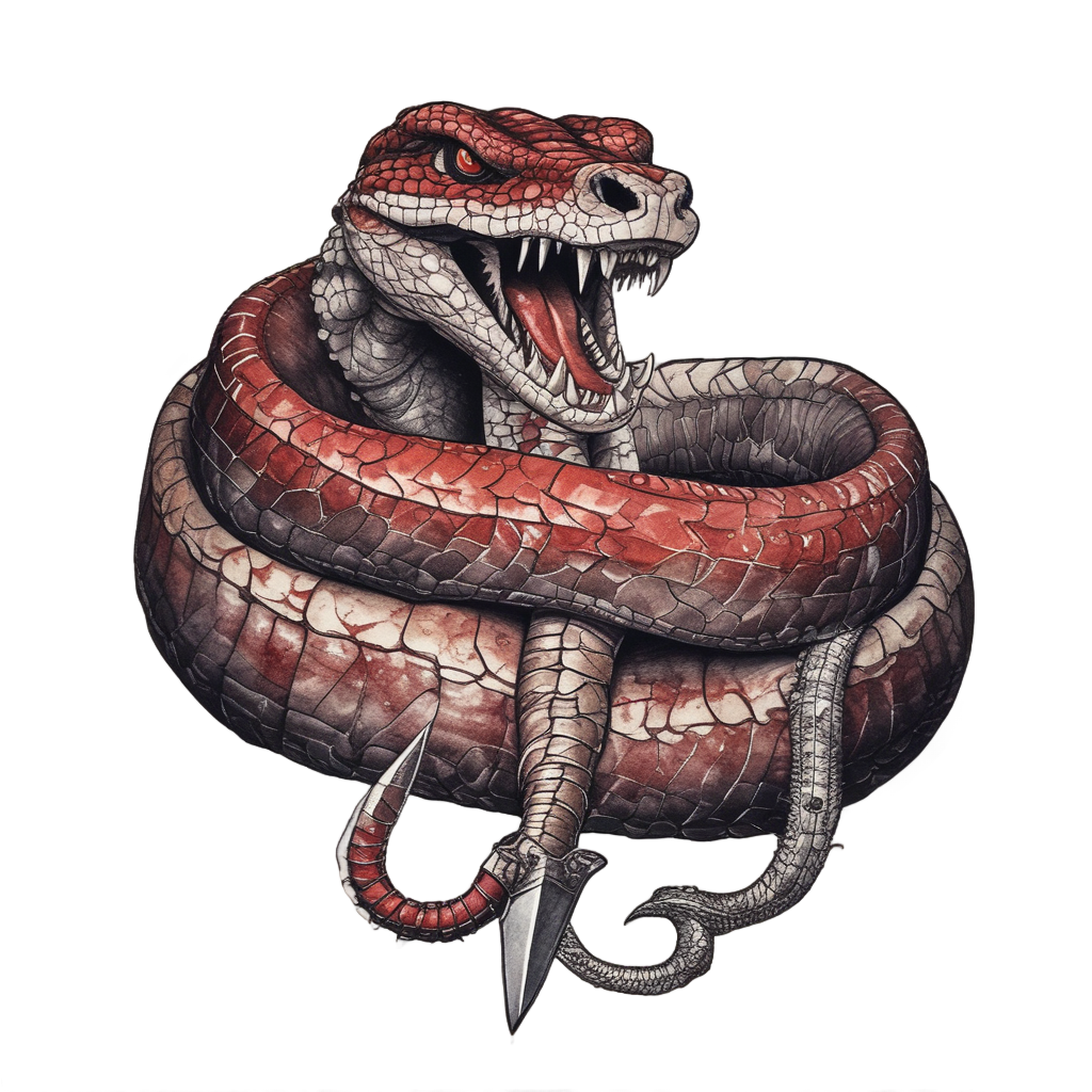Crimson rattlesnake ready on an iron dagger