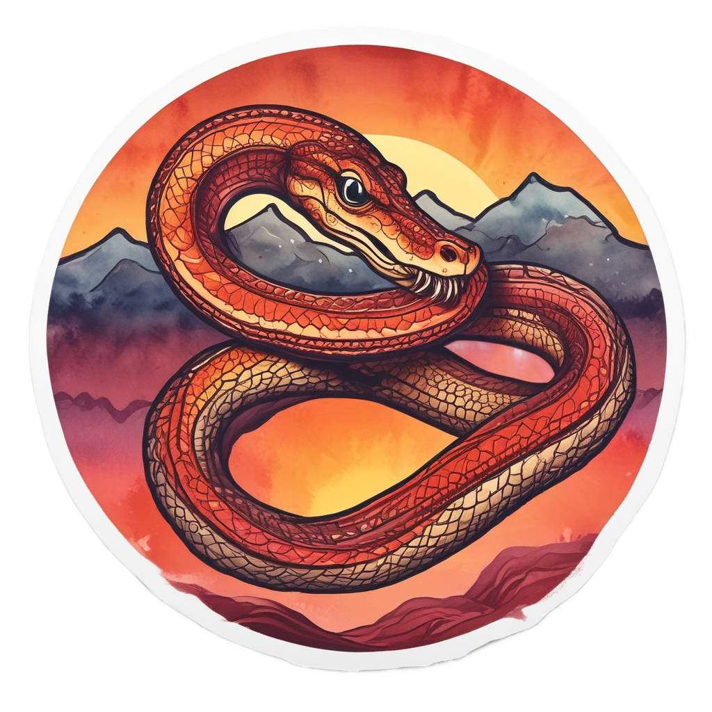 Crimson Sunset Snake Dance — fine-line flash stickers