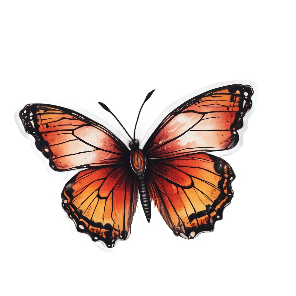 Crimson Twilight Flutter — fine-line flash stickers