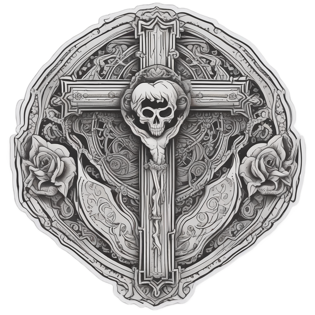 Cross and Heart Calavera — sugar skull stickers
